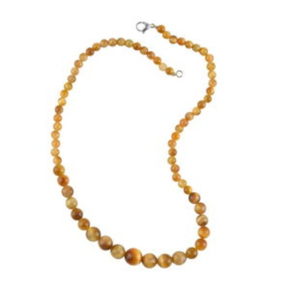 South African Golden Tiger's Eye Beaded Necklace (20 Inches) in Rhodium Over Sta - Picture 1 of 3